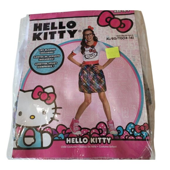 Hello Kitty Dress Costume Girls Sz XL 14-16  with Kitty Ear And Glasses - Picture 2 of 7